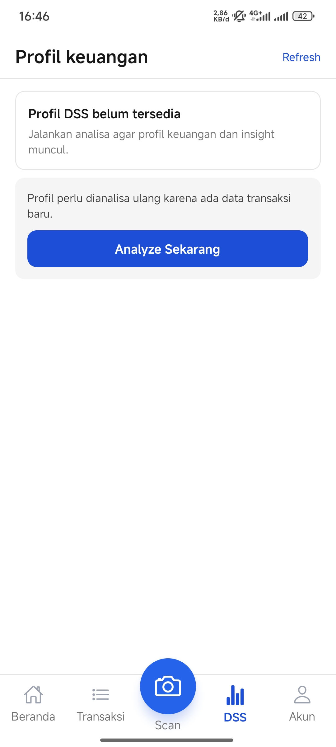 Halaman DSS - profil belum tersedia