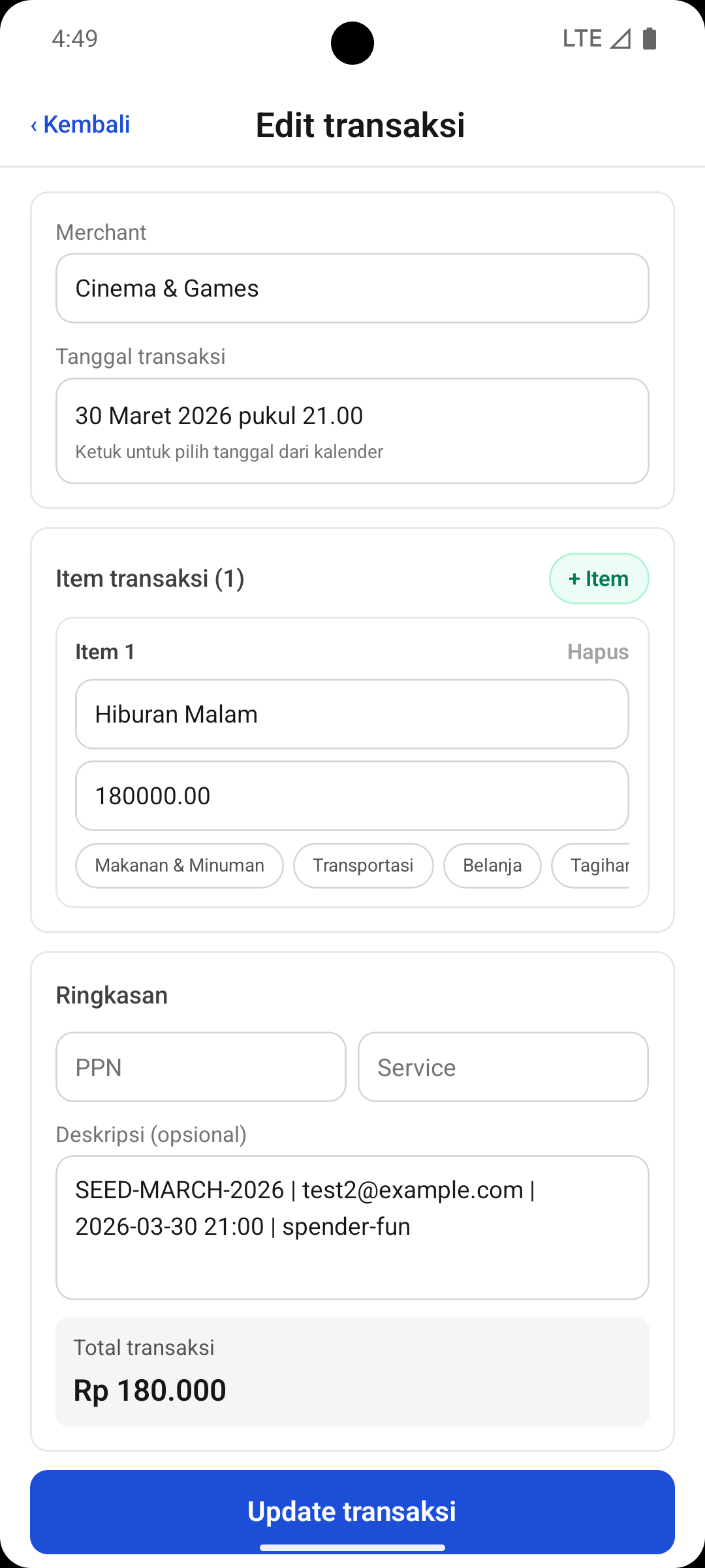 Form edit transaksi
